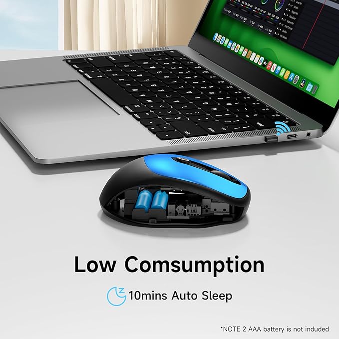 memzuoix Wireless Mouse, 2.4GHz Nano Receiver, 3 DPI Levels (800/1200/1600), 6 Buttons, Compatible with PC/Mac/Laptop (Blue)