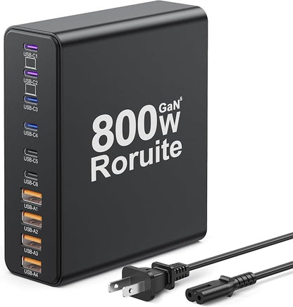 800W USB C Charging Station, 120W PD GaN5 Super Fast USB C Charger Block-10 Port, Type C for PC Laptop MacBook Pro/Air Charger Compatible with iPhone 17 16 15 14 13 12 Pro Max, iPad, Galaxy (Black)