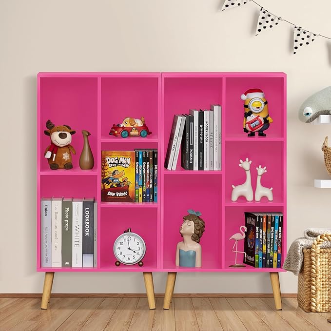 LEYAOYAO Bookshelf,3 Tier Book Shelf with Legs,Pink Modern Bookshelf,Large Freestanding Open Modern Bookshelves,Display Bookcases Decor Furniture for Nursery