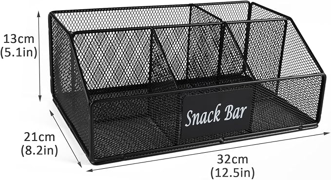 Snack Organizer for Countertop, 5 Compartments Metal Snack Basket Container, Chips Organizer, Snack Bar Station Decor, Kitchen Pantry Organization and Storage