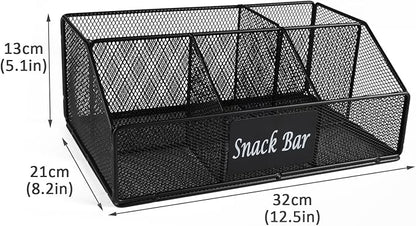 Snack Organizer for Countertop, 5 Compartments Metal Snack Basket Container, Chips Organizer, Snack Bar Station Decor, Kitchen Pantry Organization and Storage
