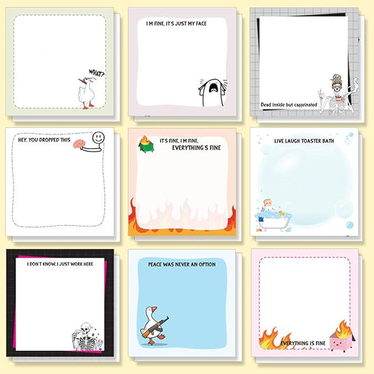 Funny Sticky Notes, 3"x3" Self-Stick Note Pads, 18 Pads, 50 Sheets/Pad, Total 900 Sheet for Home, Coworkers, Office and School Supplies