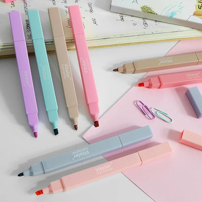 Vitoler Highlighters Assorted Colors,8pcs Dual Tip Pastel Colors Highlighters for Bible Study, Teacher Supplies and School Accessories