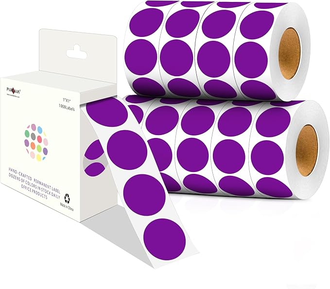 PARLAIM 1 Inch Round Color-Code Dot Stickers,10000per/10 Rolls dots Label Dispenser Box, Purple Circle Stickers Label for Office Home (Purple)