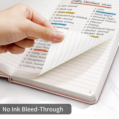 Annecy Lined Journal Notebook, Hardcover Leather Journal for Women & Men, 160 Numbered Pages, Medium 5.5" x 8.25", 100 GSM Thick Paper, Rose Gold