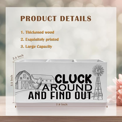 Funny Chicken Pencil Pen Holder for Desk, Chicken Lover Farmer Gifts, Farmhouse Rustic Rooster Hen Wooden Desk Sign, Farm Animal Decor Pencil Organizer for Home Office Accessories