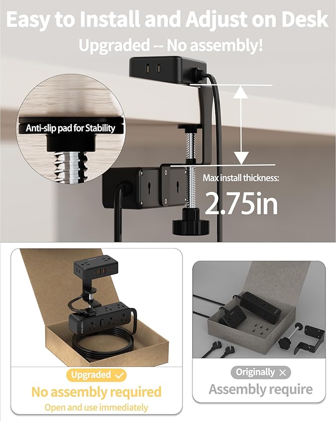 Dual Layer Desk Clamp Power Strip, Desktop Edge Mount Charging Station with 13 Outlets 4 USB Ports (2 USB C), Under Desk Surge Protector(1700 Joules), 10 Ft Extension Cord for Office Home