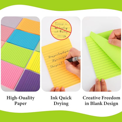 NESCCI 12 Pads Lined Sticky Notes 4x6 Sticky Notes with Lines Self-Stick Note Pads 12 Bright Multi Colors Big Rectangular Sticky Note for Office,Home,School, Meeting, 33 Sheet/Pad