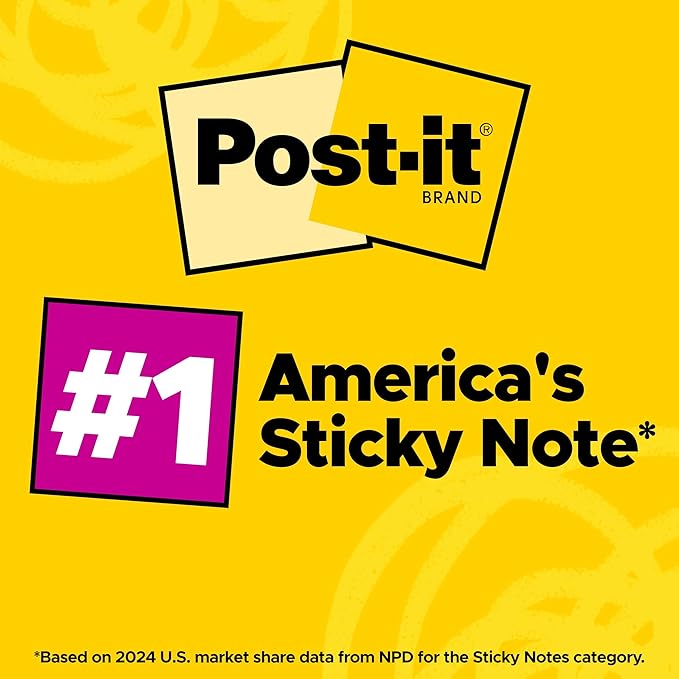 Post-it Super Sticky Lined Notes, 5 Sticky Note Pads, 4x6 in, 2X The Sticking Power, School Supplies, Office Products, Sticky Notes for Vertical Surfaces, Monitors, Walls and Windows, Bright Colors