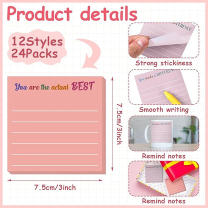Yinder 48 Pcs Inspirational Sticky Notes Christmas Stocking Stuffers Motivational Sticky Notes Pad Employee Appreciation Gift Bulk for Teacher Nurse Coworker Office 3 x 3'' (Appreciation,Aesthetics)