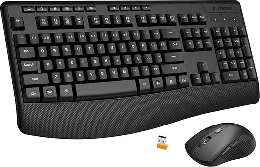E-YOOSO Wireless Keyboard and Mouse Combo,Silent Soft Touch Quiet Keyboard Less Noise 90%,Ergonomic with Wrist Rest,2.4GHz 104 Keys Full Size,2400 DPI Mouse,for PC Computer/Laptop/Mac Air/Mini/Pro