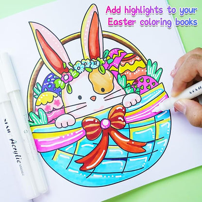 SFAIH Acrylic White Paint Pens - 8 Pack 2-3MM Medium Tip & 0.7MM Extra Fine Paint Marker for Rock Painting, Wood, Metal, Fabric, Plastic, Canvas, Glass, Ceramic, Diy Crafts, White Out Pen