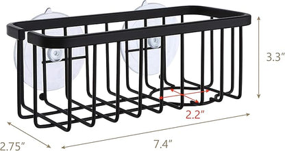 SunnyPoint NeverRust Deluxe Kitchen & Bathroom Sink Sponge Holder Organizer with Adhesive Mount - Additional Suction Cup Included – Sponge & Brush NOT Included – 7.4 x 3.3 x 2.75 Inch, BLK