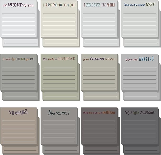 Yinder 24 Pcs Inspirational Sticky Notes Christmas Stocking Stuffers Motivational Sticky Notes Pad Employee Appreciation Gift Bulk for Teacher Nurse Coworker Office 3 x 3'' (Appreciation,Neutral)