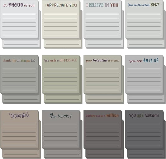 Yinder 24 Pcs Inspirational Sticky Notes Christmas Stocking Stuffers Motivational Sticky Notes Pad Employee Appreciation Gift Bulk for Teacher Nurse Coworker Office 3 x 3'' (Appreciation,Neutral)
