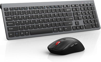 Wireless Keyboard and Mouse Combo,Quiet Click,Full Size Design with Number Pad,Ergonomic Mouse with 5 DPI,Sleep Mode-2.4G Silent Portable Cordless Combo for Laptop/PC/Computer/Mac(Grey)