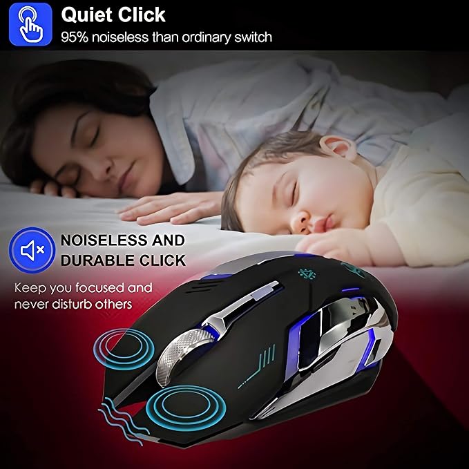 VEGCOO Wireless Gaming Mouse, Silent Wireless Mouse, Rechargeable Computer Mice with Colorful RGB LED Lights and 3-Level-Adjustable DPI, 6 Buttons Mouse with Side Buttons for Laptop and Desktop