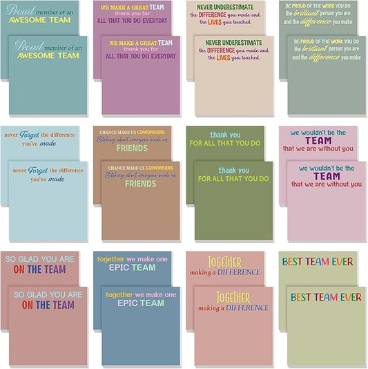 Yinder 24 Pcs Inspirational Sticky Notes Christmas Stocking Stuffers Motivational Sticky Notes Pad Employee Appreciation Gift Bulk for Teacher Nurse Coworker Office 3 x 3'' (Team,Morandi)