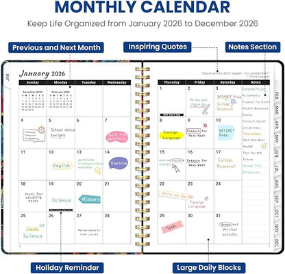 2026 Planner, Weekly and Monthly Planner for Women, Jan 2026 - Dec 2026 Pretty 2026 Calendar Planner with Monthly Tabs, Inner Pocket, Spiral Binding, Perfect for Office Home School - 6.3" x 8.5", Neon Tropics