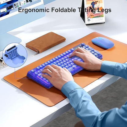 Blue Light Up Keyboard and Mouse Wireless,Cute 2.4Ghz Cordless Rechargeable Transparent Backlit Keyboard,15 Backlight Effects,Volume Knob,RGB Mouse with 3 DPI for Mac Computer PC Laptop Desktop iPad