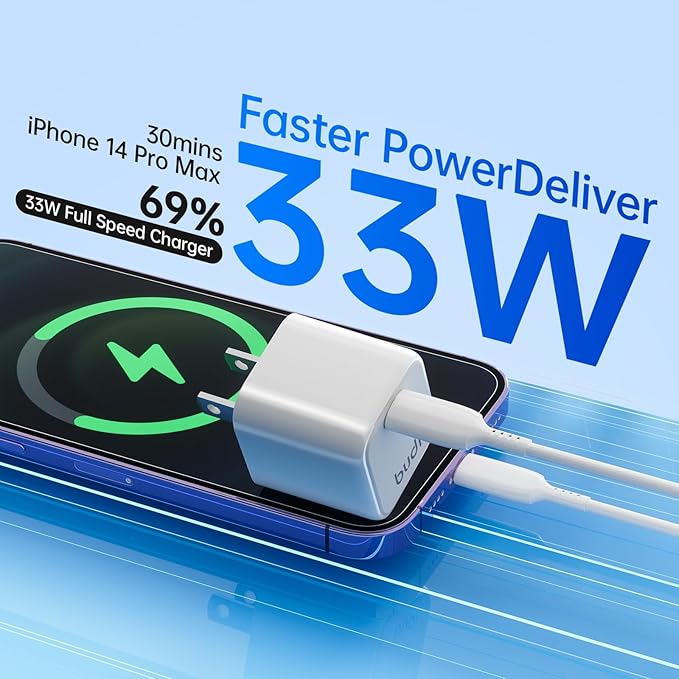 USB C Charger Power Hub, 100W 6-Port Charging Station Slim Wall Charger, Fast Charging Block Type-C for iPhone 16/15/14/13/12/11/Pro Max/XS/XR (PD 33W Type-C)