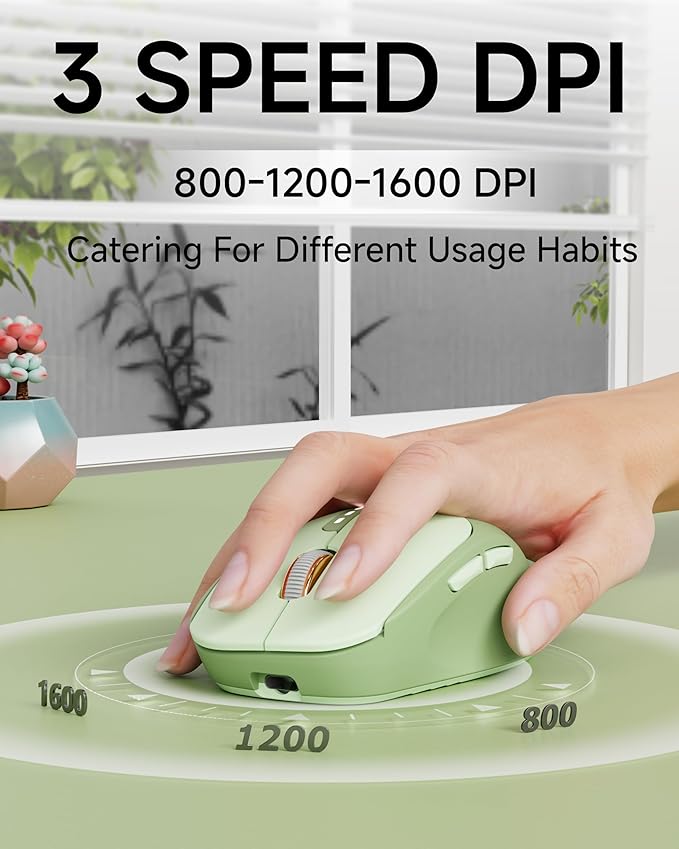 EWEADN Q5 Wireless Mouse, Bluetooth & 2.4G Quiet Computer Mouses with 1600 DPI, Battery Level Display, Ergonomic Office Mouse,6 Button Portable Cute Cordless Mice for Laptop/PC/Mac- Green