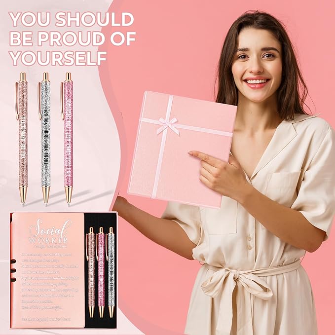 5 Pcs Employee Appreciation Gift Leather Journal Notebook 3 Ballpoint Pens with Box Thank You for Boss Emergency Nurses Medical Assistant Lady Coworker Teacher Social Worker(Pink)