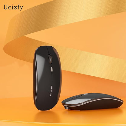 Uciefy Q5 Slim Rechargeable Wireless Mouse, 2.4G Portable Optical Silent Ultra Thin Wireless Computer Mouse with USB Receiver and Type C Adapter, Compatible with PC, Laptop, Notebook, Desktop Black