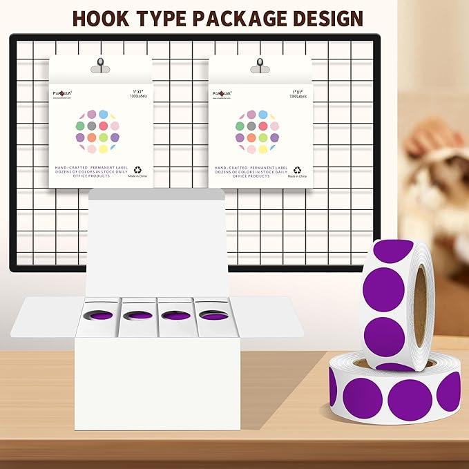 PARLAIM 4 Rolls 4000PCS 1 inch Round Color Coding Circle Dot Labels, Color- Coding Label Sticker for Home Office Classroom (Purple)