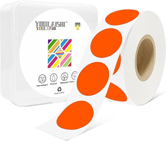 1 Inch Circle Dot Stickers 1000 PCS Color Coding Thermal Labels Dots Writable Printable Small Round Stickers for Office, Classroom, Inventory, Garage, Organizing Storage, Fluorescent Orange