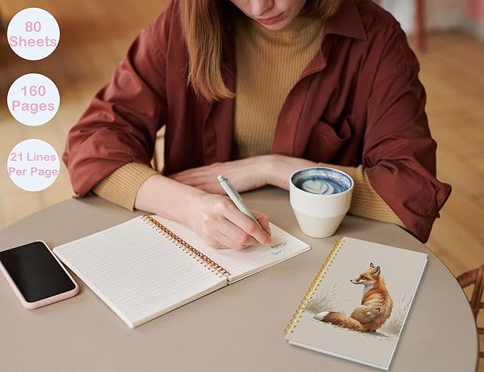Cute Fox Notebook Journal,Cute Animal Notebook Journal for School Women Teen Girls Kids,Gifts for Fox Lovers,Hardcover Spiral Notebooks for Work Notes Journaling,5.5x8.3 Inch