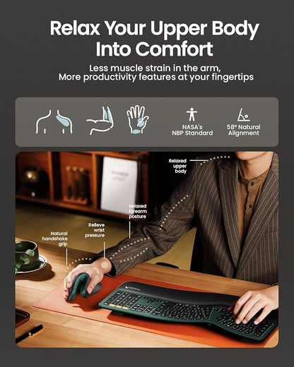 ProtoArc Ergonomic Mouse, EM11 NL Wireless Vertical Mouse, Ergo Mouse with Multi-Device, USB-C Rechargeable Mice for Windows, Mac OS, PC/Notebook/Laptop,Green