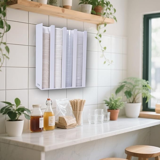 UCUDI Portion Sauce Cup Lid Holder for Restaurant 4 Compartments Plastic Sauce Cup Organizer Dispenser Fits Cups 2oz to 5.5oz in One Size for Counter or Wall Mount (White)