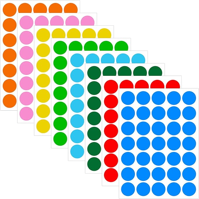 1400 PCS,1IN Round Colored Dot Stickers Labels - 8 Assorted Colors, for Office, School, Moving, Home