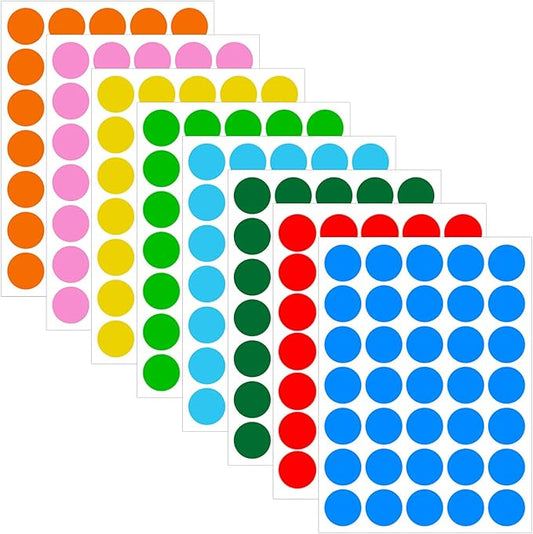 1400 PCS,1IN Round Colored Dot Stickers Labels - 8 Assorted Colors, for Office, School, Moving, Home