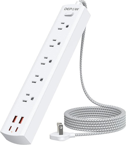 2 Prong Power Strip, 2 to 3 Prong Outlet Adapter with 5 AC & 4 USB Ports (2 USB C), 5FT Braided Cord, 1700J Two Prong Surge Protector, Wall Mountable, Ideal for Old House Non-Grounded Outlets