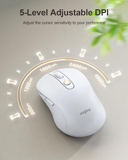 USB Wireless Mouse for Laptop PC Mac, 2.4GHz Cordless Mouse with 6 Buttons, 5-Level Adjustable 4000 DPI, Ergonomic Portable Optical Computer Mice, 24-Month Battery Life -White