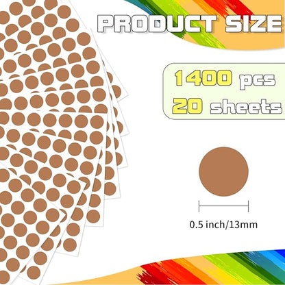 Starboling Dot Stickers - 1/2 Inch Brown Circle Labels, 1400pcs Writable Color Coding, Round Office Classroom Garage Sale Stickers