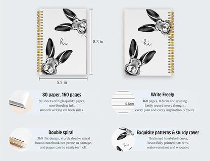 Rabbit Notebook Journal,Cute Bunny Gifts Notebook Journal for School Women Teen Girls Kids,Gifts for Rabbit Lovers,Animal Hardcover Spiral Notebooks for Work Notes Journaling,5.5x8.3 Inch