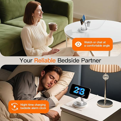 2025 Apple 5W Fast iWatch Charging,3 in 1 Charging Station for Apple Devices,Mag-Safe Charger Stand,Wireless Charger for iPhone 17/16/15/14/13/12 Series,& AirPods（Silvery）