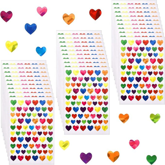 2070 Pcs Heart Stickers - Sparkly Holographic & Glitter Foil for Kids Reward & DIY Decoration