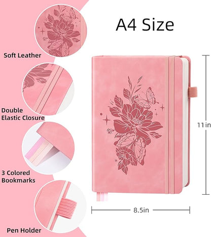 Lined Journal Notebook 365 Pages, A4 Leather Journals for Writing Women & Men, Hardcover Notebook with 100GSM Thick Paper, Daily Journal Notebook for Travel, Work, School, Note Taking, College Ruled