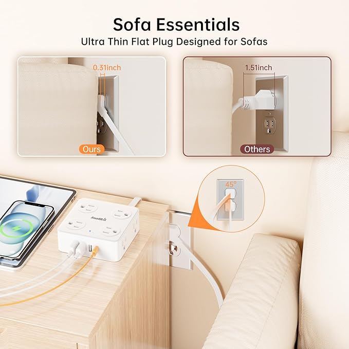 10Ft Power Strip with Surge Protector, 8 Outlets 4 USB Ports Extension Cord, Flat Plug Charging Station for Home Office Desk & College Dorm Essentials, White