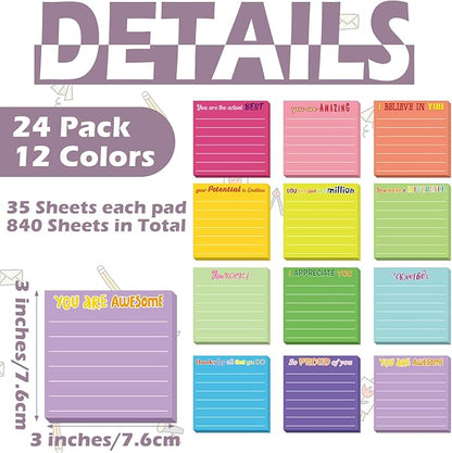 Yinder 12 Pcs Employee Appreciation Sticky Notes Xmas Gift Bulk Motivation Note Pads Mini Inspirational Note Gift for Teacher Nurse Staff Coworker Office Supply 3 x 3'' (Appreciation,Classic Color)