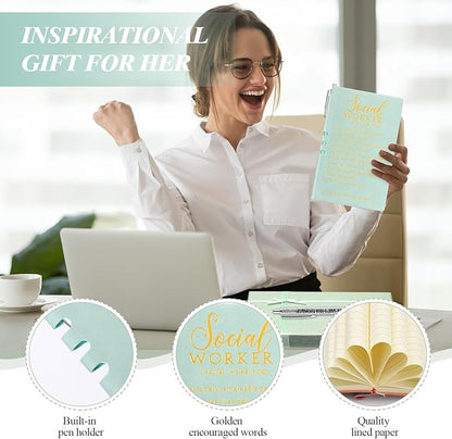 5 Pcs Employee Appreciation Gift Leather Journal Notebook 3 Ballpoint Pens with Box Thank You for Boss Emergency Nurses Medical Assistant Lady Coworker Teacher Social Worker(Green)