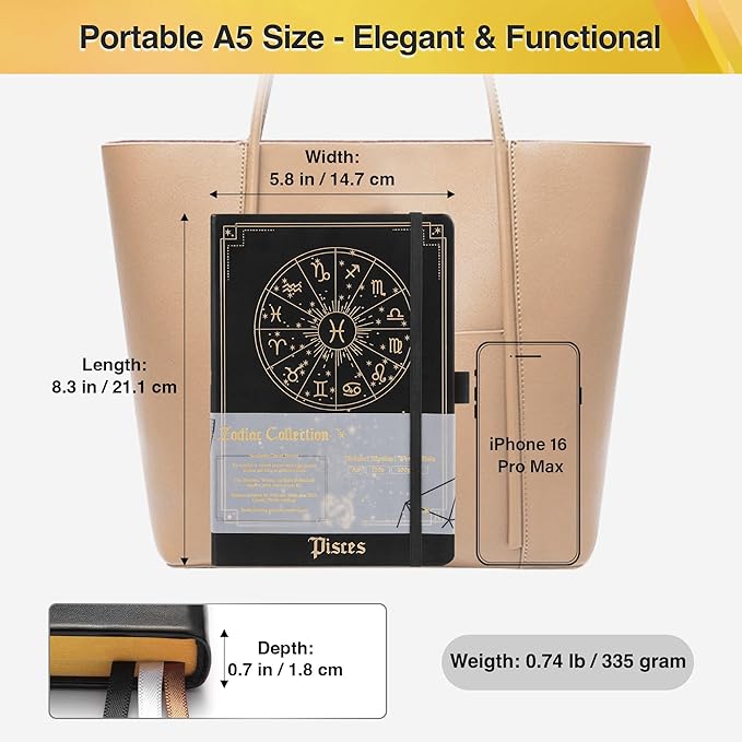 Pisces Zodiac Astrology Undated Monthly Weekly Daily Planner Journal Notebook Hardcover A5 5.7" x 8.3" 160 Pages 100GSM Paper 2025 2026 2027 Holidays Calendar