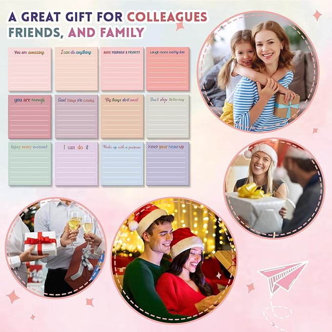 Yinder 24 Pcs Inspirational Sticky Notes Christmas Stocking Stuffers Motivational Sticky Notes Pad Employee Appreciation Gift Bulk for Teacher Nurse Coworker Office 3 x 3'' (Motivation,Aesthetics)