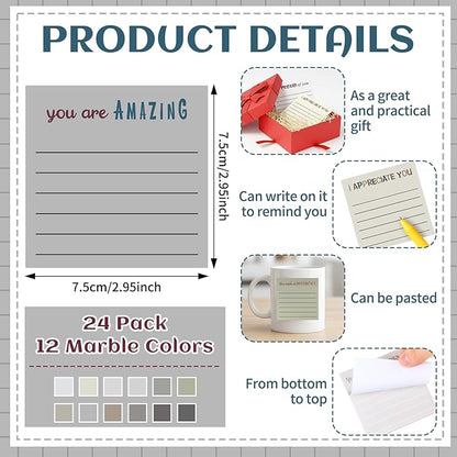 Yinder 24 Pcs Inspirational Sticky Notes Christmas Stocking Stuffers Motivational Sticky Notes Pad Employee Appreciation Gift Bulk for Teacher Nurse Coworker Office 3 x 3'' (Appreciation,Neutral)