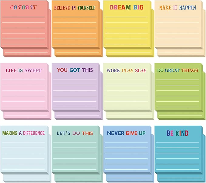Yinder 24 Pcs Inspirational Sticky Notes Christmas Stocking Stuffers Motivational Sticky Notes Pad Employee Appreciation Gift Bulk for Teacher Nurse Coworker Office 3 x 3'' (Motivational,Light Color)