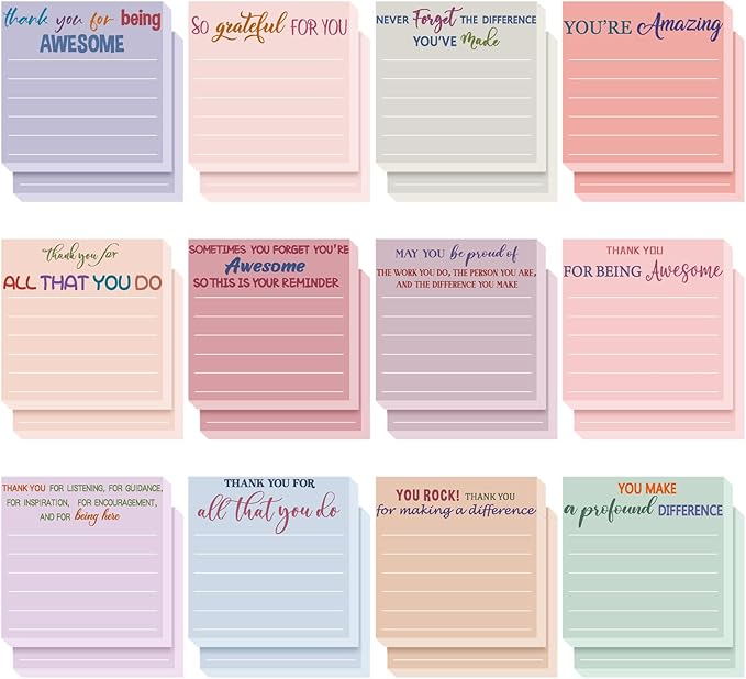 Yinder 24 Pcs Employee Appreciation Sticky Notes Xmas Gift Bulk Motivation Note Pads Mini Inspirational Note Gift for Teacher Nurse Staff Coworker Office Supply 3 x 3'' (Appreciation,Aesthetics)